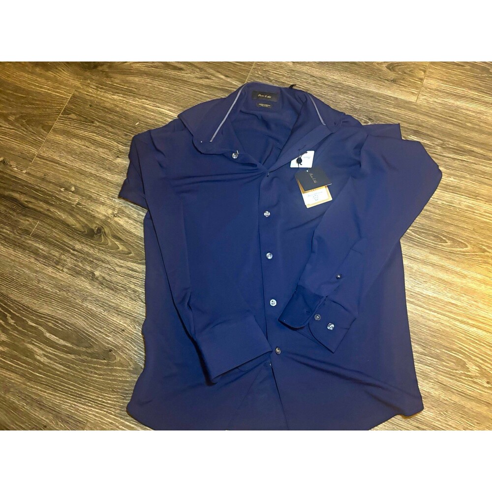 Porter & Ash Kinetic Stretch Regular Fit Solid Blue Long Sleeve Dress Shirt s